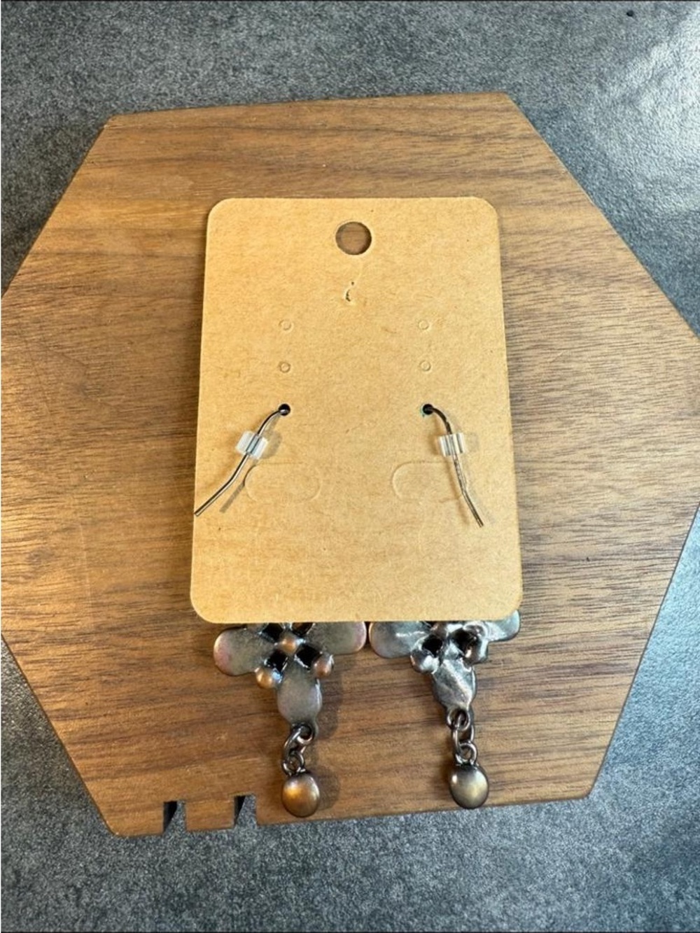 Vintage-Inspired Metallic Dangle Earrings - Brown/Antique Brass